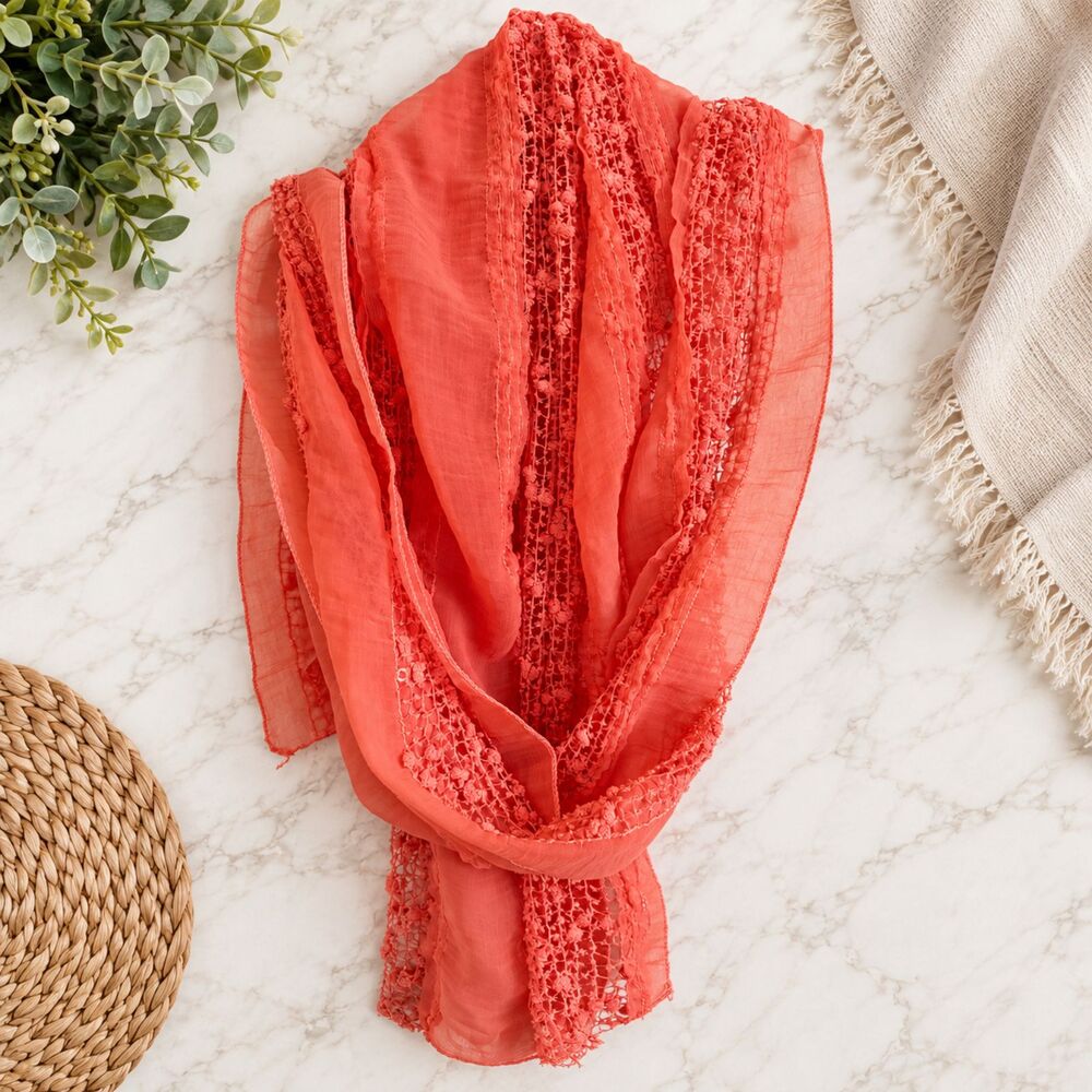 Cejon Coral Textured Sequin Scarf Wrap NWT 100% Polyester